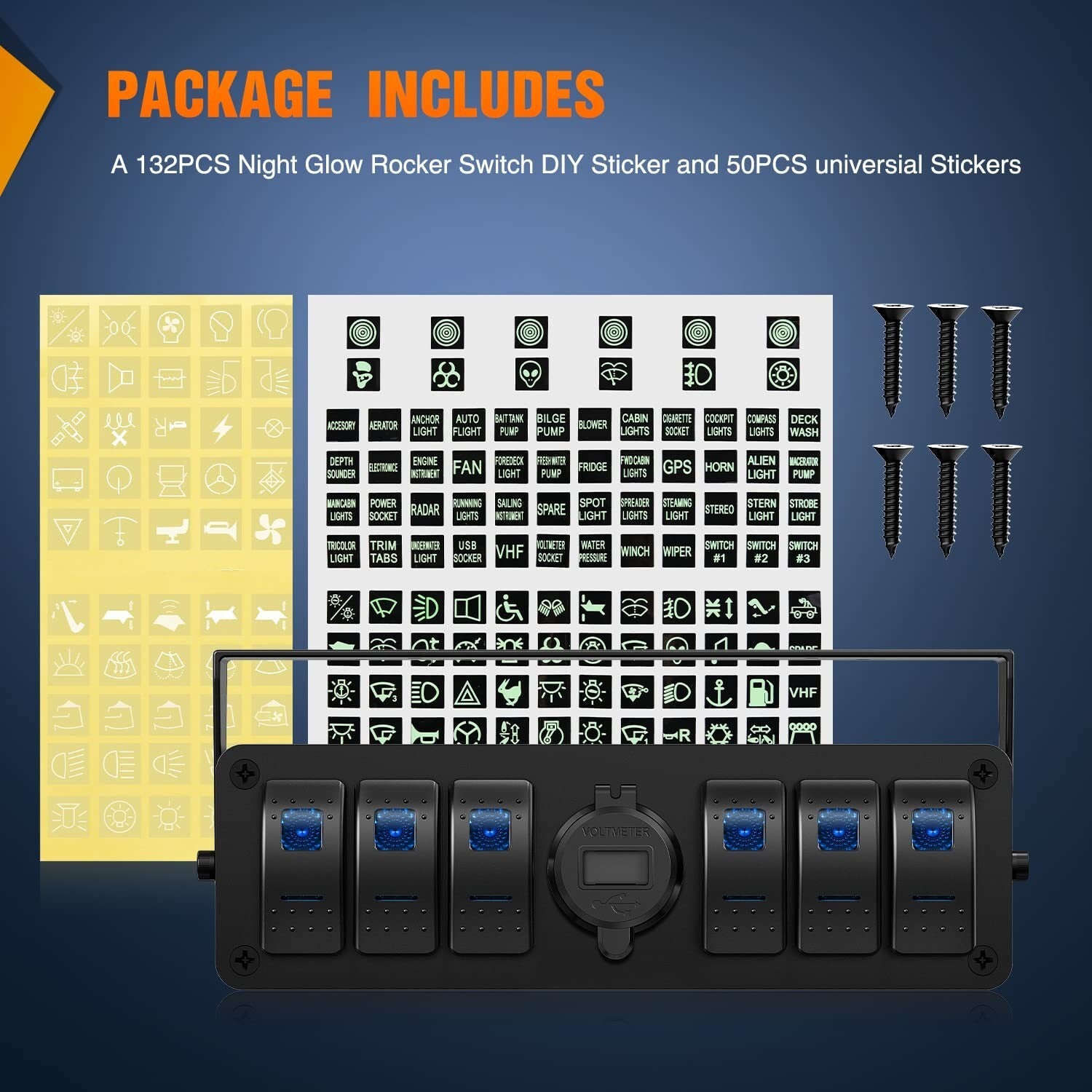 Versatile Waterproof 6 Gang Switch Box with Voltmeter for Boats and Vehicles