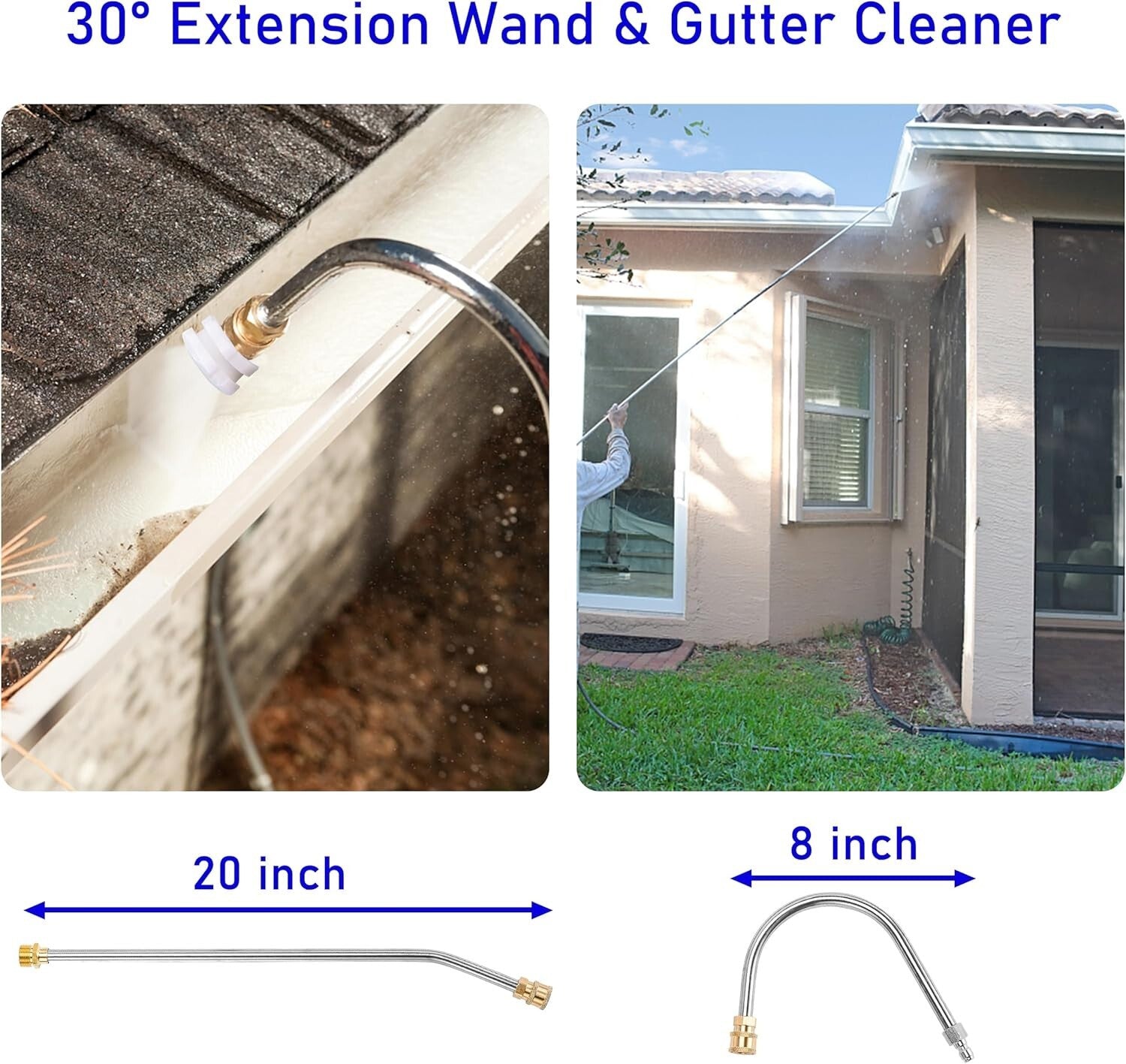 20FT Pressure Washer Telescoping Wand Set with Gutter Cleaner and Support Belt
