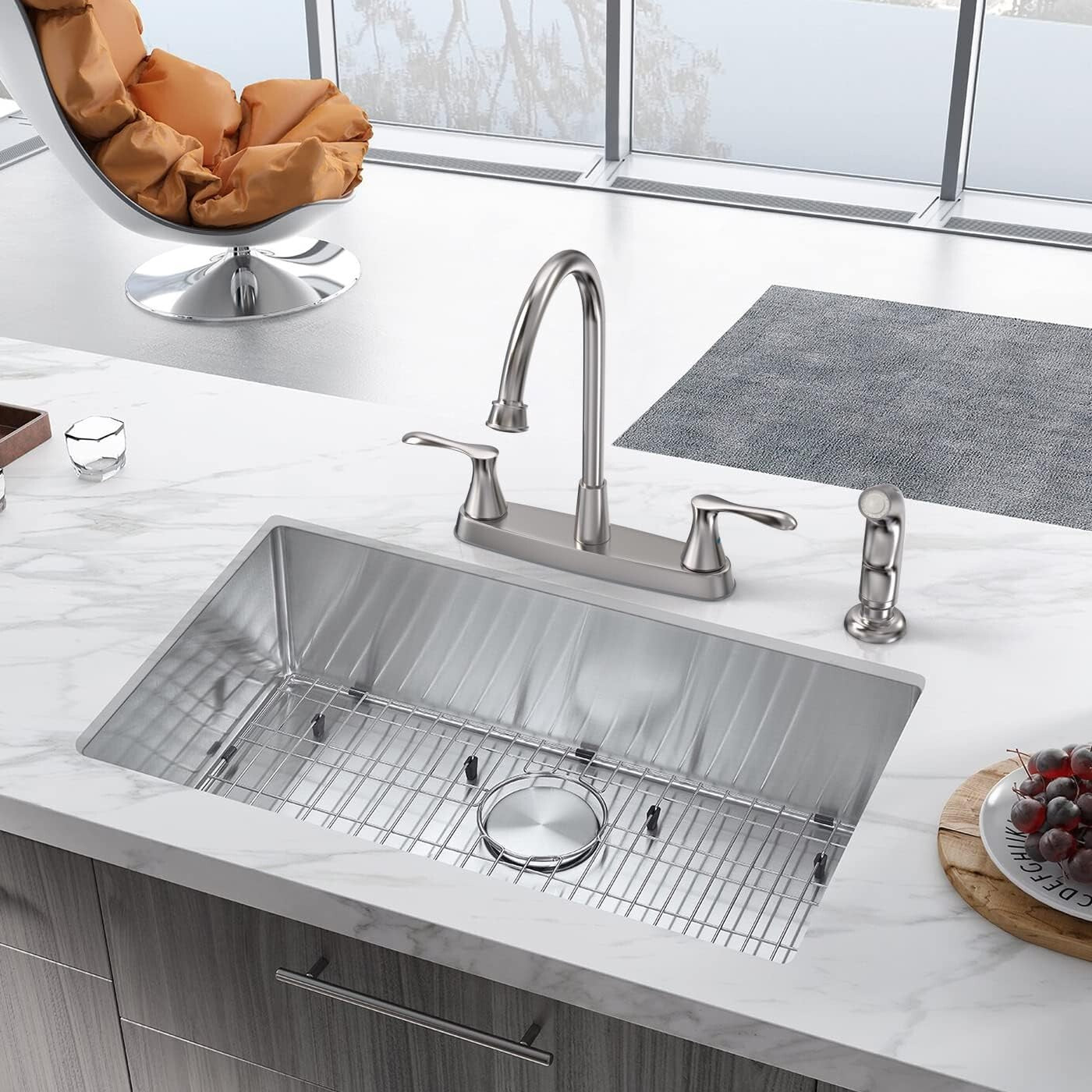 Modern Brushed Nickel Kitchen Faucet with 360-Degree Swivel & Easy Install Setup