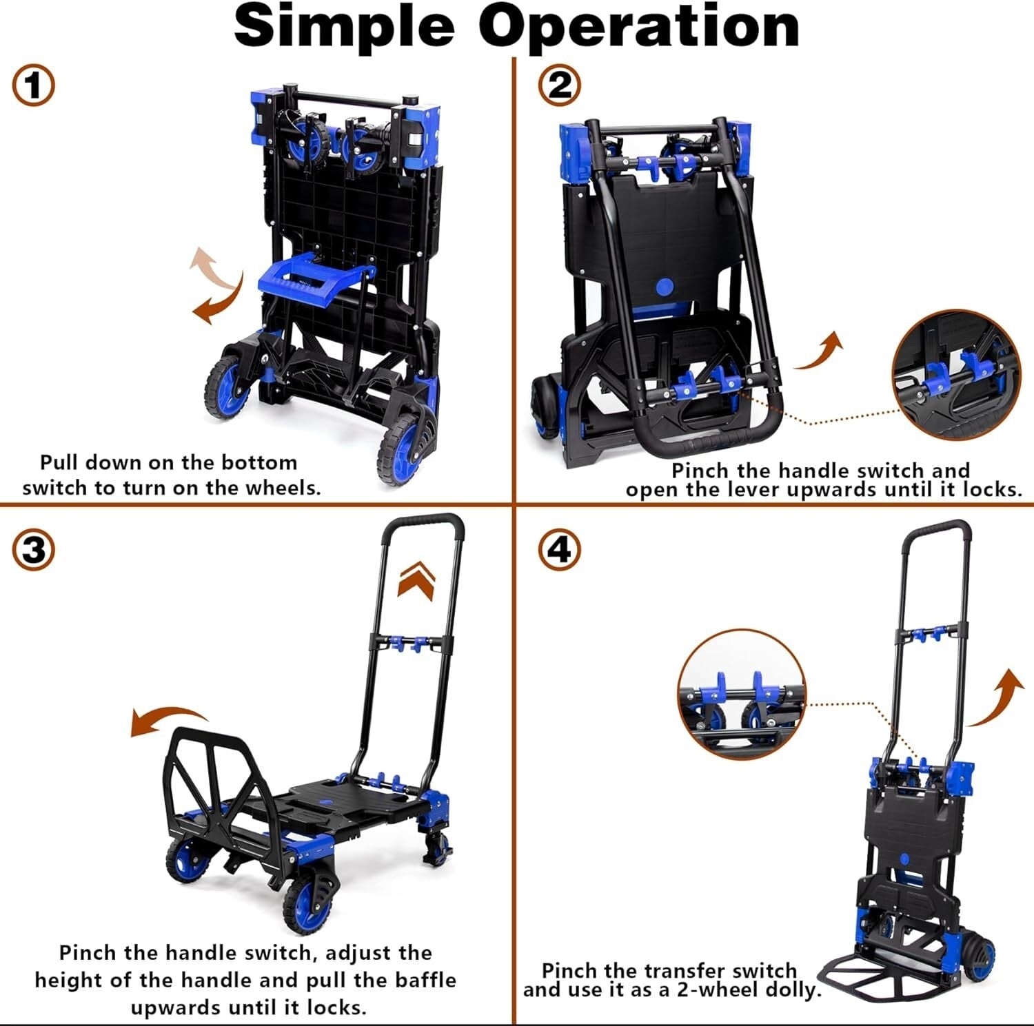 Lightweight Foldable Hand Truck Dolly with Bungee Cords & Adjustable Handle