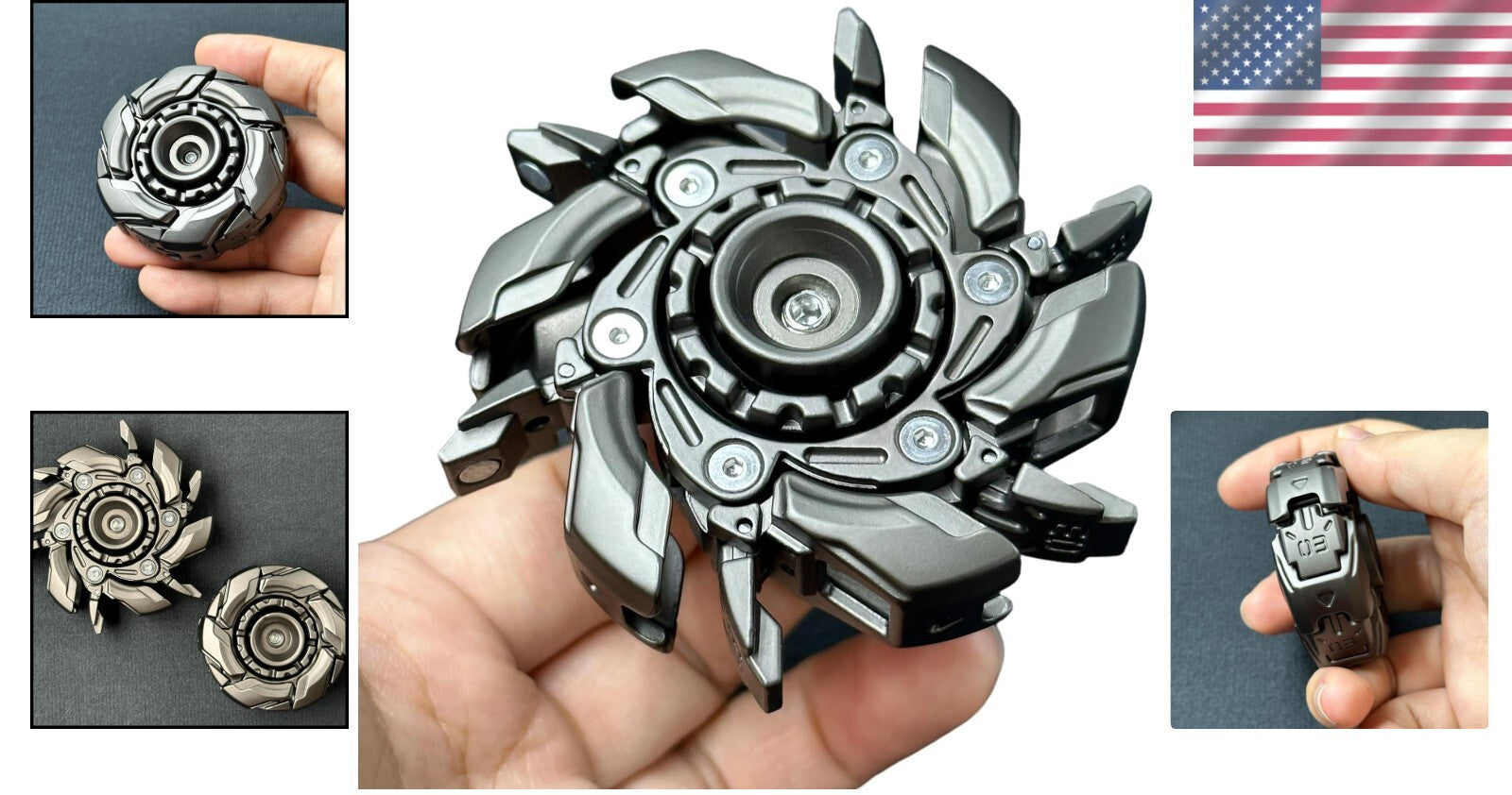 Compact EDC Fidget Slider - Stylish Spinning Top for Stress Relief, Knight Gray