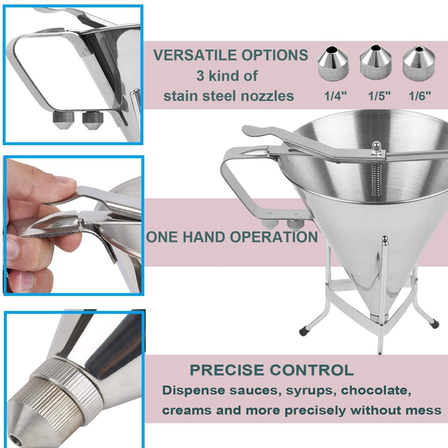 Professional Quality Stainless Steel Cake Decorating Funnel with Non-Slip Stand