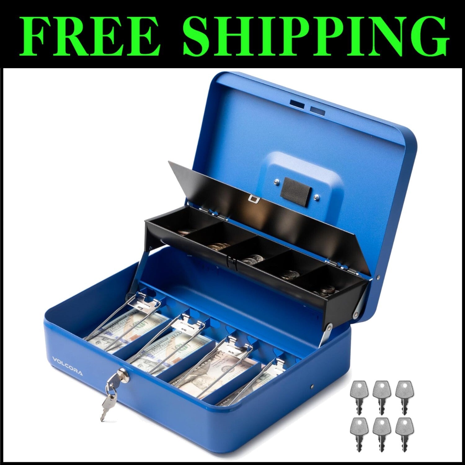 5-Compartment Cash Box with Heavy-Duty Lock - Ideal for Small Business Use