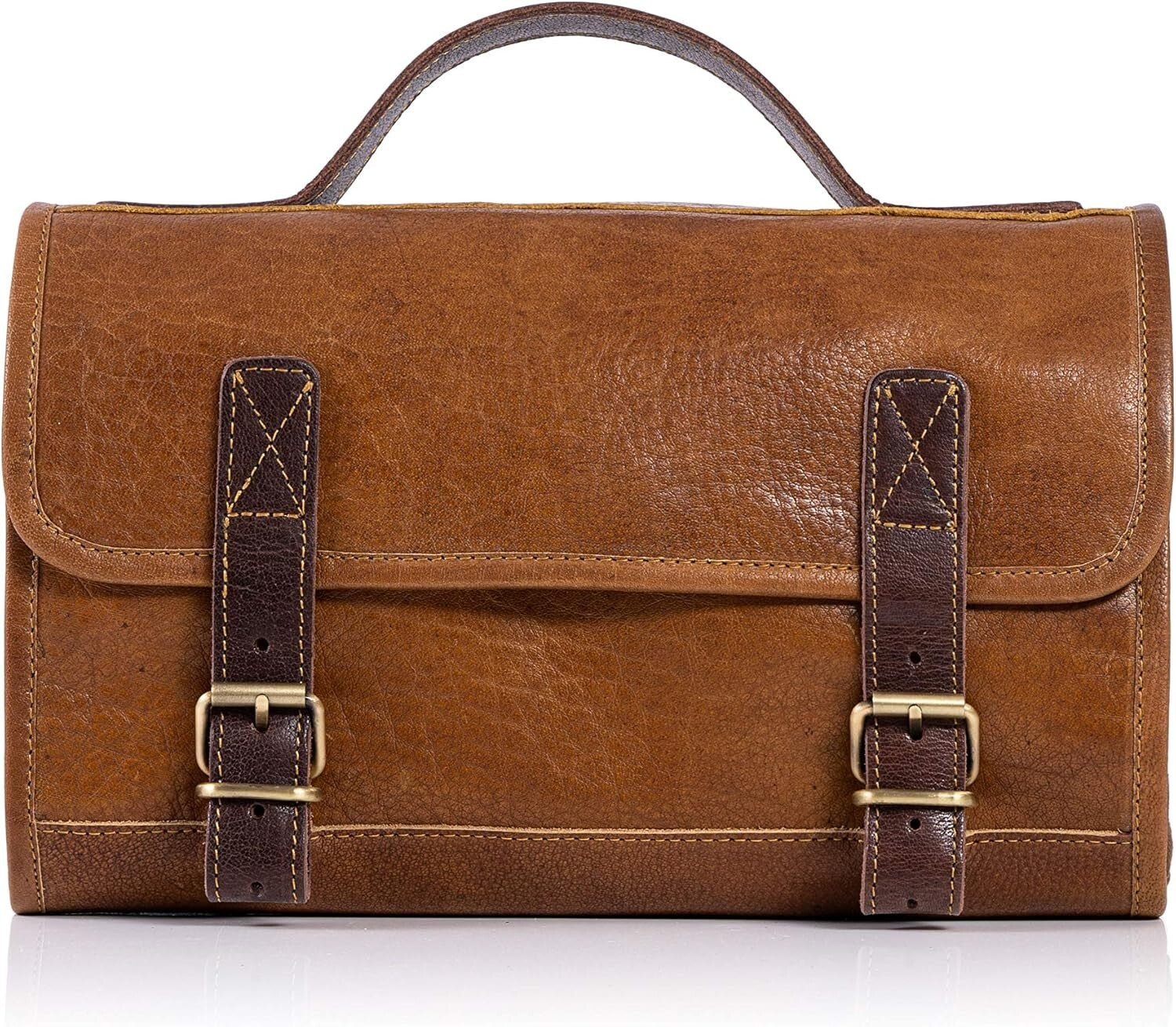 Full Grain Buffalo Leather Travel Dopp Kit with Water-Resistant Pockets