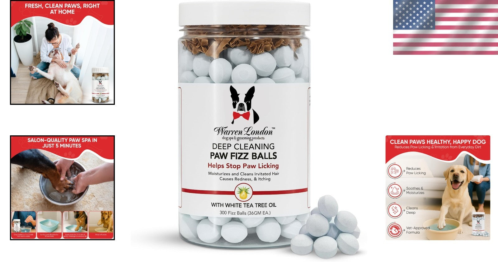 Deep Cleaning Paw Soak Fizz Balls: 300 Groomer-Size Relief Tablets for Dogs