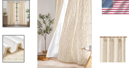 Chic Embroidered Voile Sheer Curtains for Living Room – 84" x 55" Beige Panels
