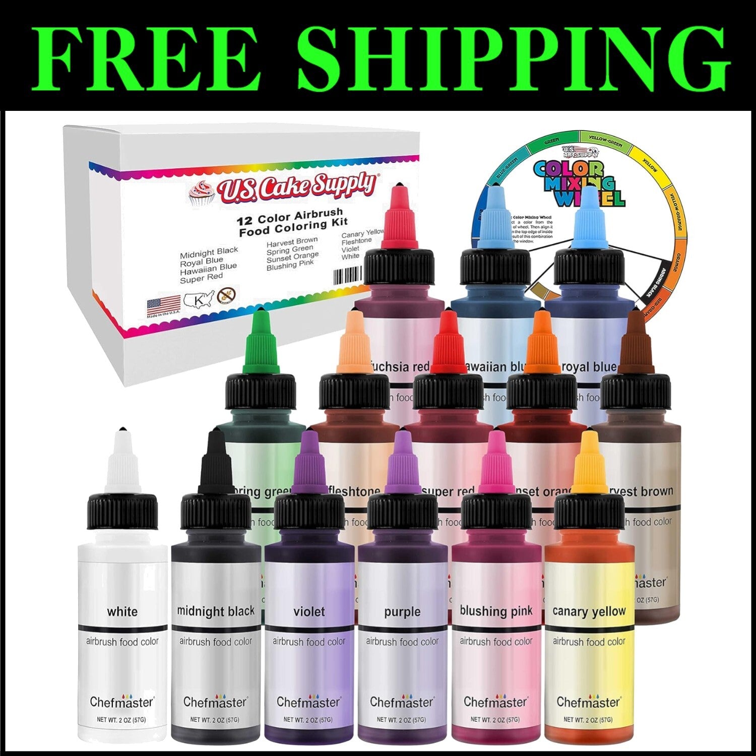 Edible Airbrush Food Colors - 12 Vibrant Shades with Convenient Dispenser