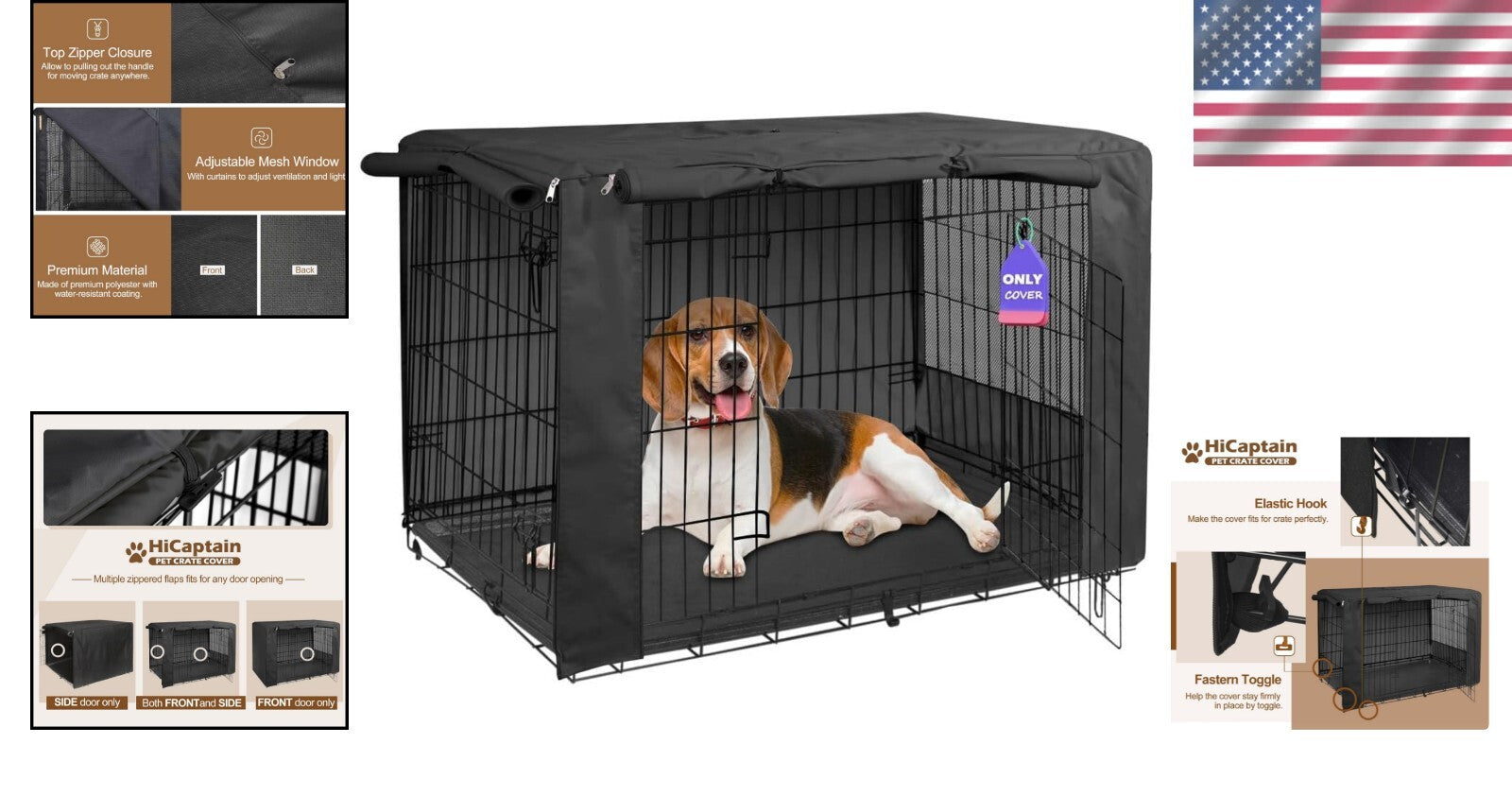 Heavy-Duty Dog Crate Cover for 42-Inch Wire Crates - Black Polyester Style