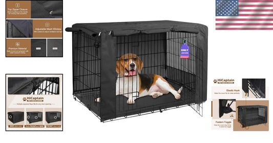 Heavy-Duty Dog Crate Cover for 42-Inch Wire Crates - Black Polyester Style