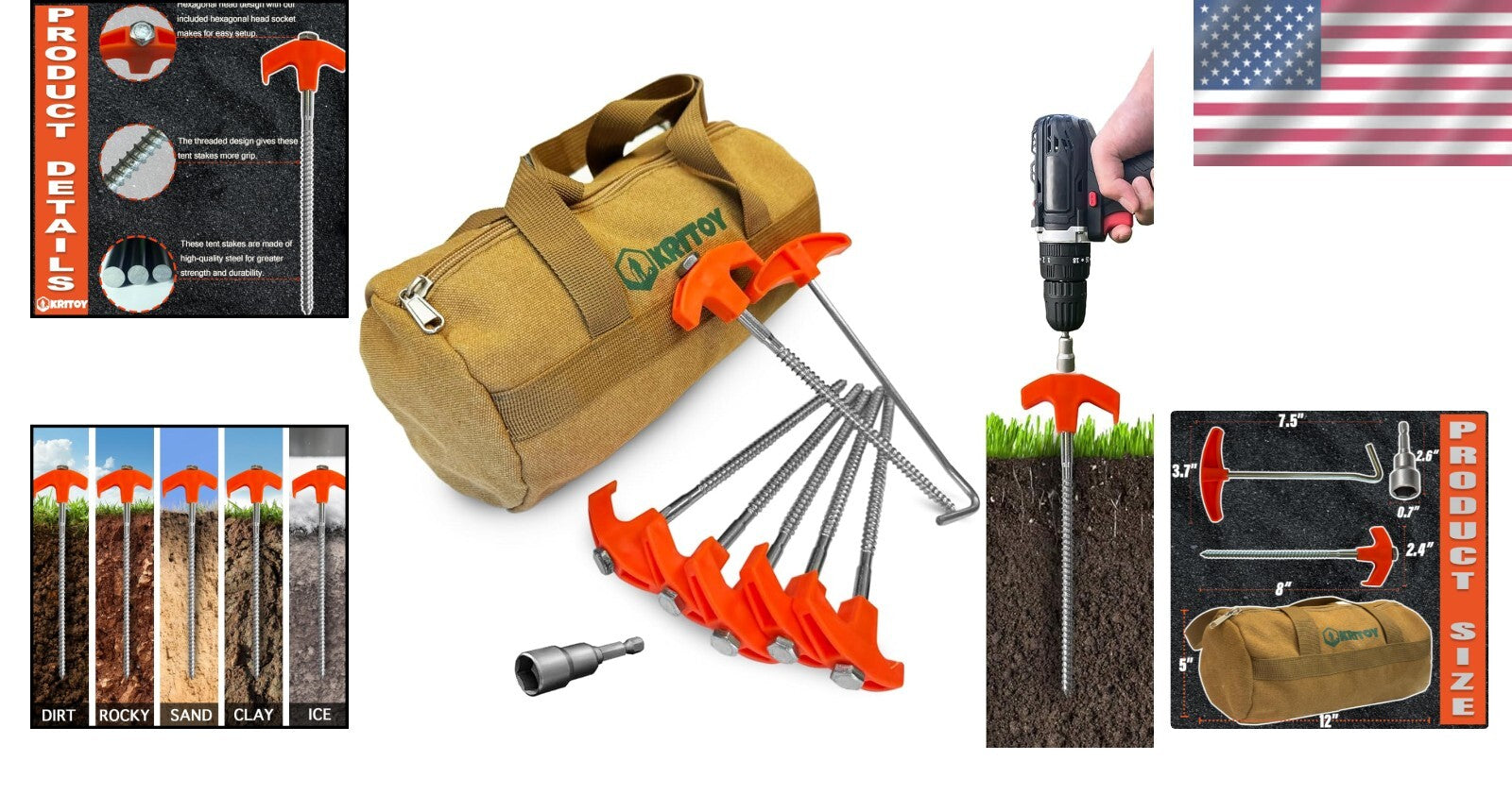 Outdoor Essential: 30 Heavy Duty Screw-In Tent Stakes with Sturdy Storage Bag