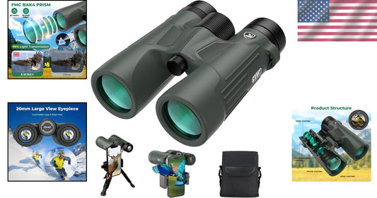 10X42 High Power Waterproof Binoculars with Phone Adapter for Outdoor Adventures