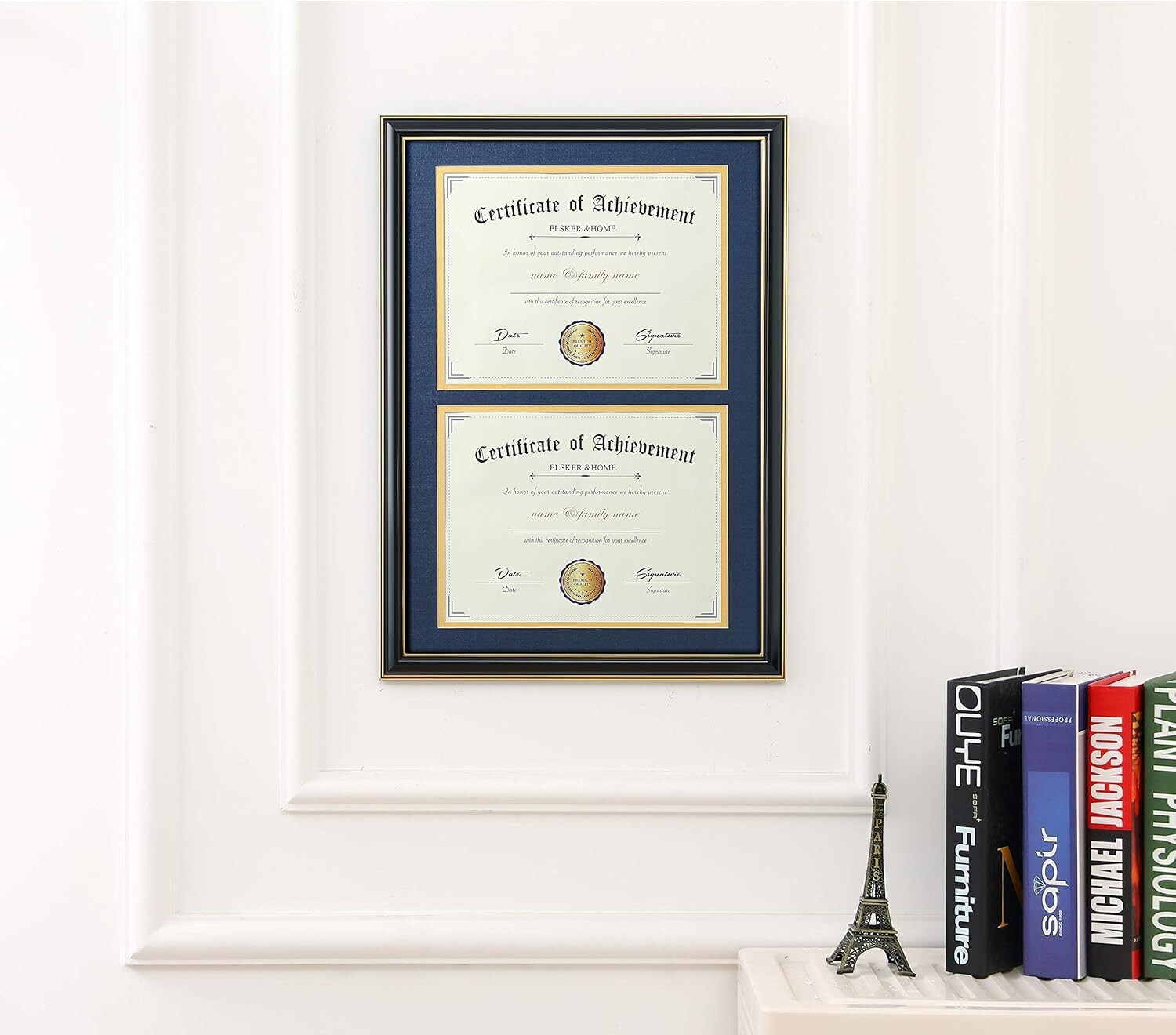 Double Frame for Certificates with Navy and Gold Mat - Perfect Graduation Gift