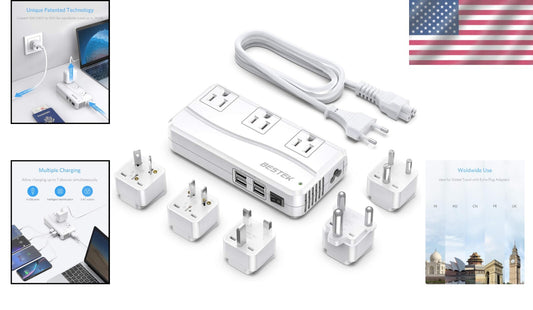 Multi-Universal 250W Travel Adapter & Converter with 4 USB Ports - Safety Tested