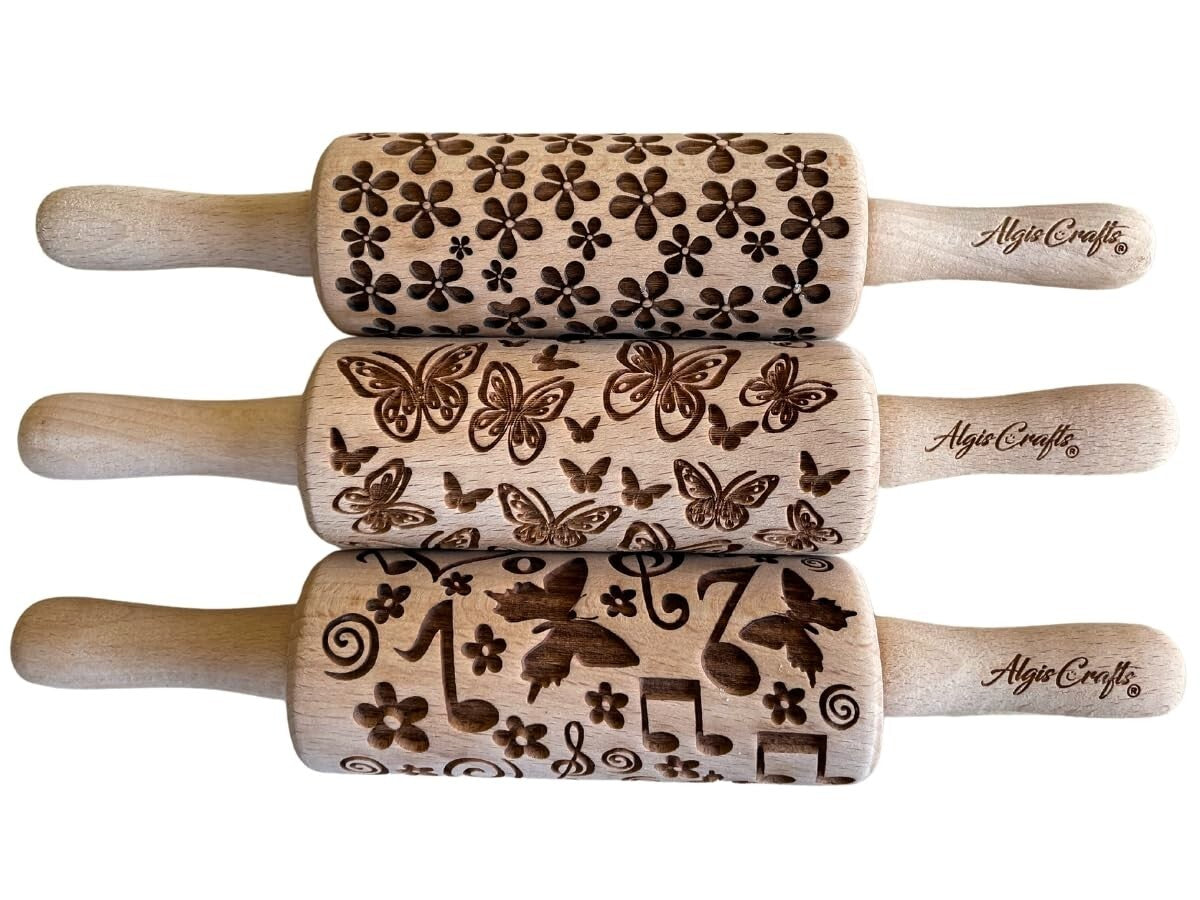 SUMMER 3 Kid Rolling Pin Set - Engraved Mini Baking Tools for Creativity
