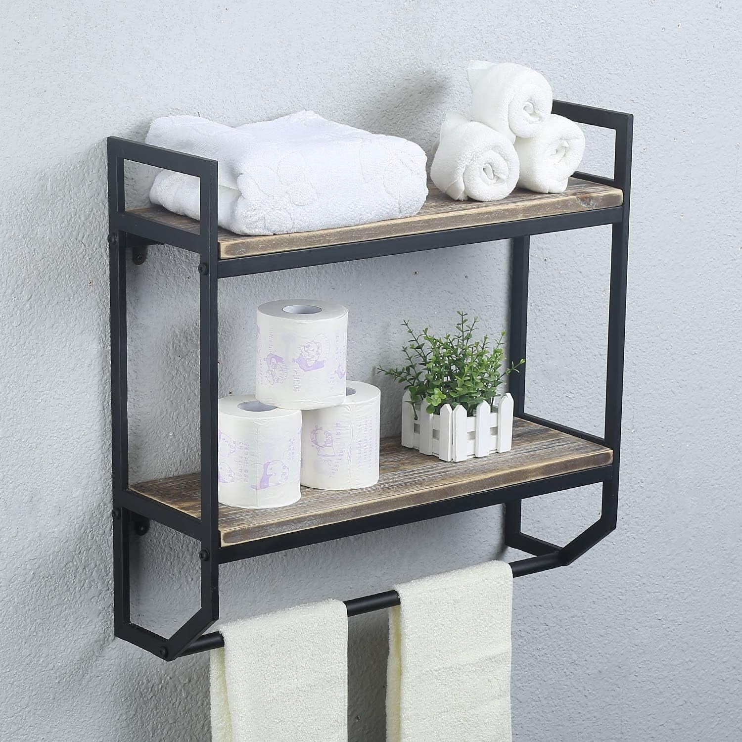 Durable Rustic Bathroom Shelves - 24” Wall-Mounted Towel Bar & Utility Organizer