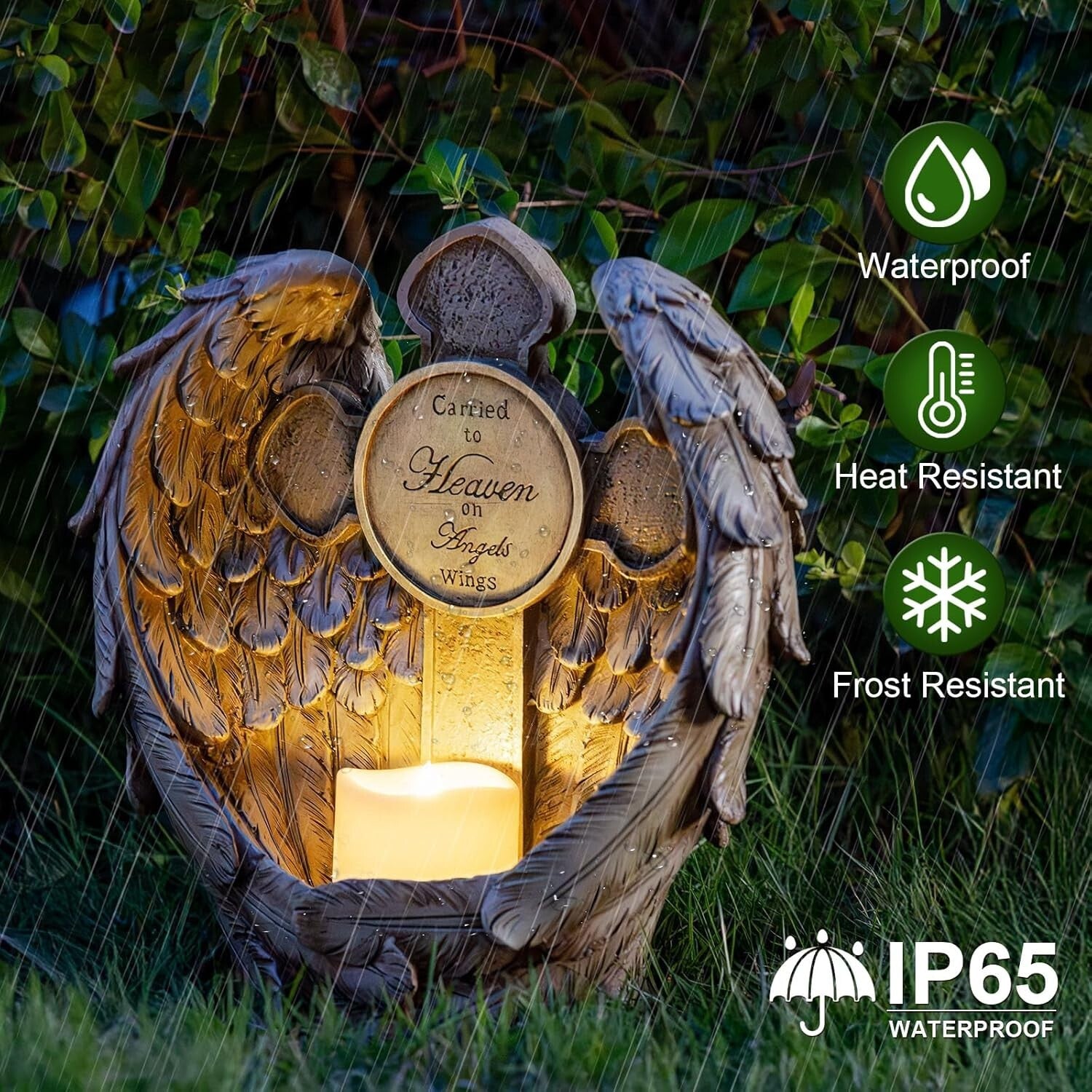 Tranquil 12'' Solar Angel Wing & Cross Light - Sympathy Gift for Grave Decor