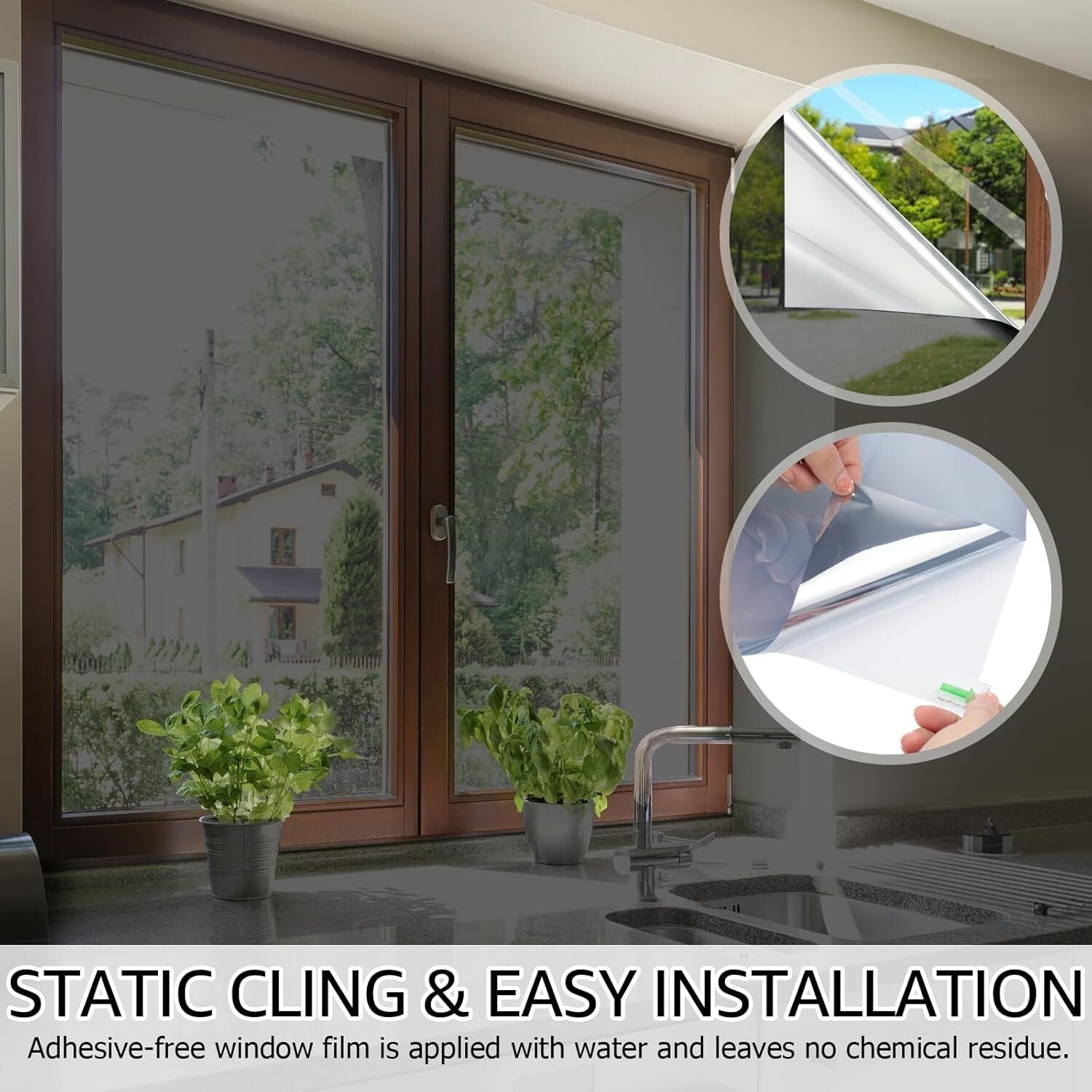 Heat Control Non-Adhesive Window Film - 29.5x157.5 Inch for Home & Office