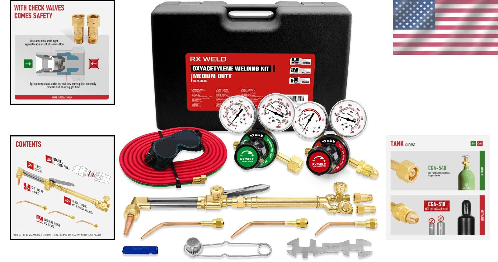 15-Piece Heavy Duty Oxy Acetylene Torch Kit with Check Valves for Professionals
