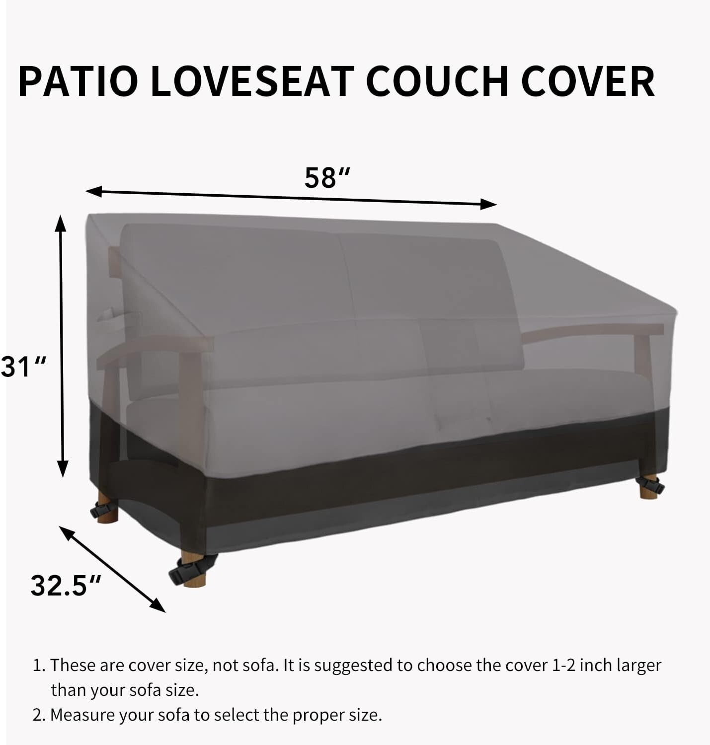 58 Inch Heavy Duty Waterproof Outdoor Couch Cover with Elastic Closure & Handles