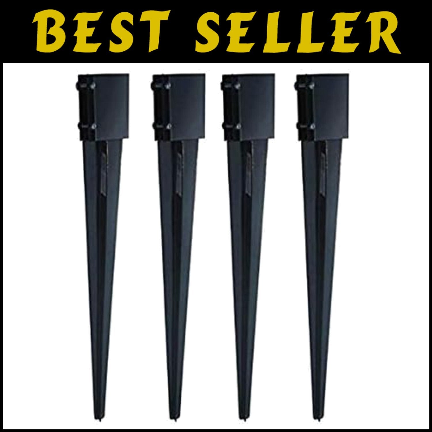 Durable Black Powder Coated Fence Post Anchor Ground Spike 36x4 Inches, 4-Pack