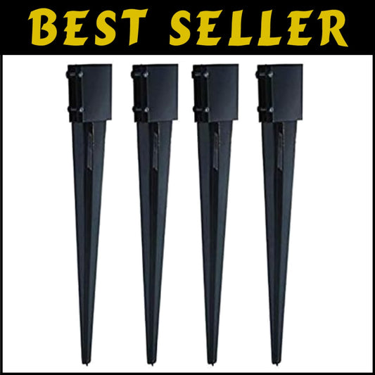 Durable Black Powder Coated Fence Post Anchor Ground Spike 36x4 Inches, 4-Pack
