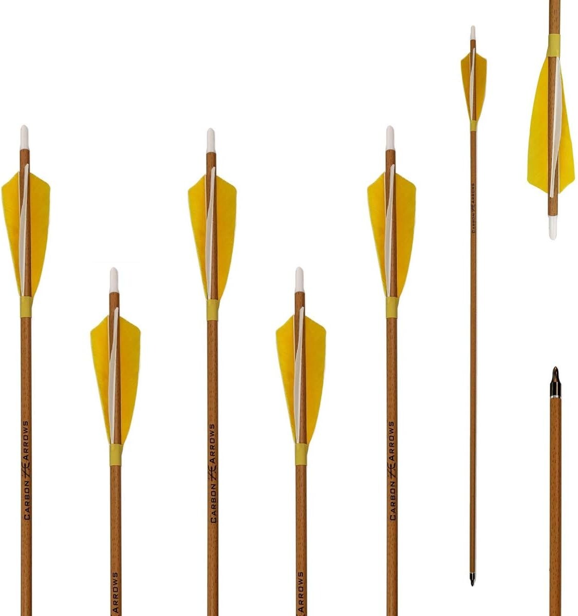 6-Pack 28-Inch Carbon Arrows with Natural Fletching for Compound & Recurve Bows