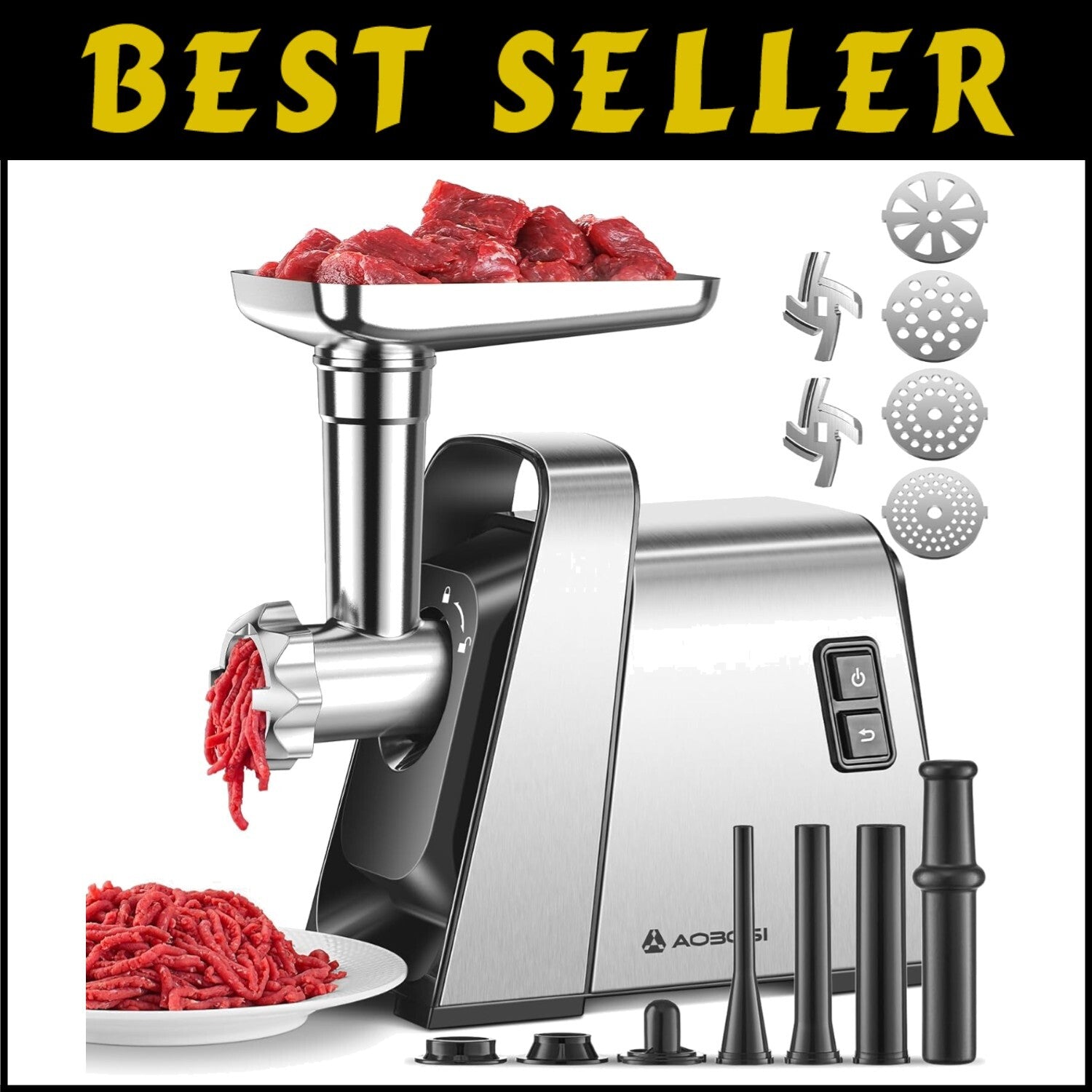 Durable 3000W Electric Meat Grinder with Organized Storage & Safety Features