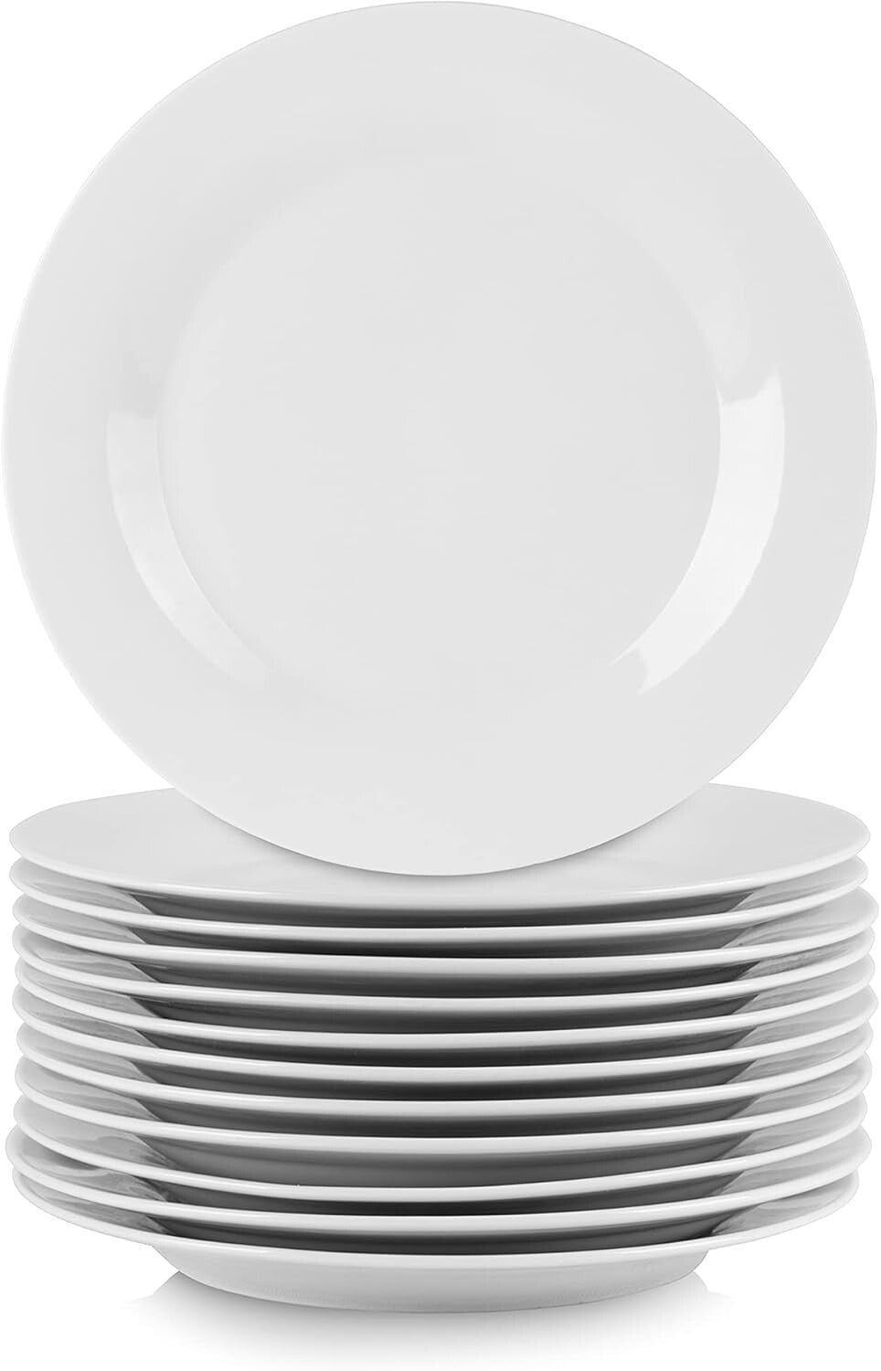 Classic Round White Plates Set - 12 Pieces, 7.5" Ceramic for Dining and Events