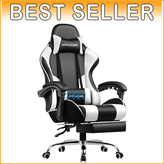 Luxurious Faux Leather Gaming Chair with Footrest & Lumbar Support - 360° Swivel