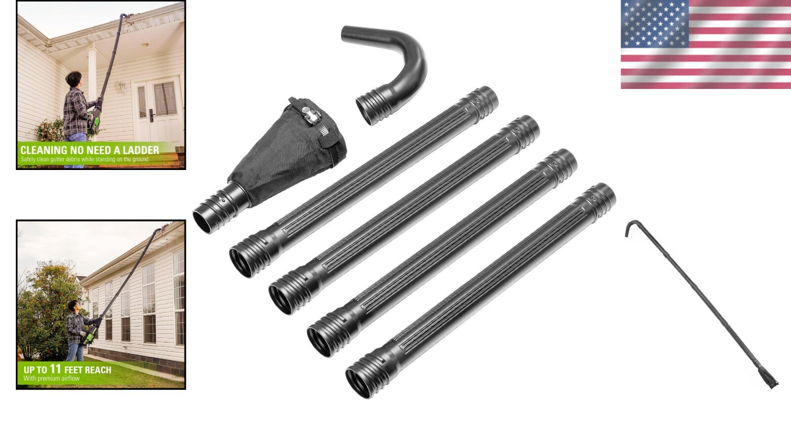 11-ft Reach Gutter Cleaning Kit for Blowers/Vacs - Includes Universal Adapter