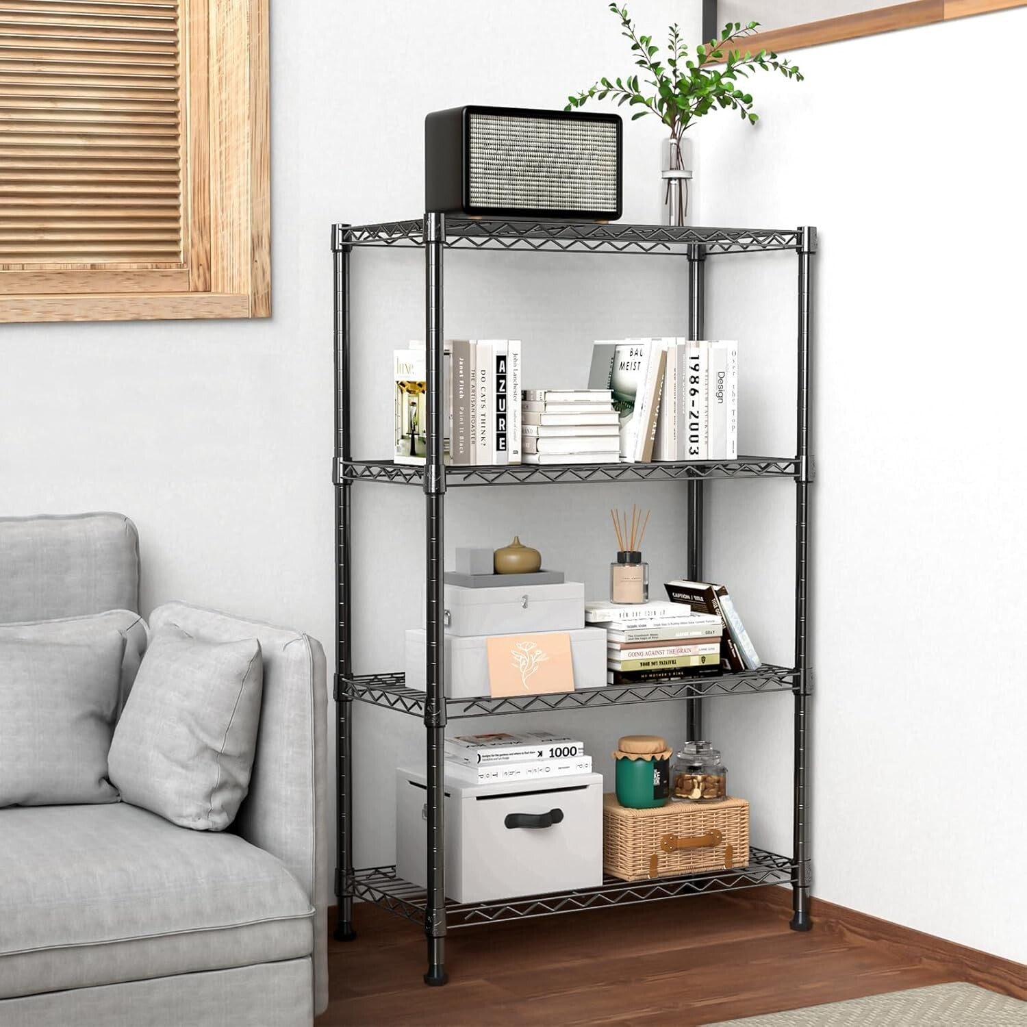 Durable 4-Tier Utility Shelving Unit with 1000 lbs Capacity for Home & Office