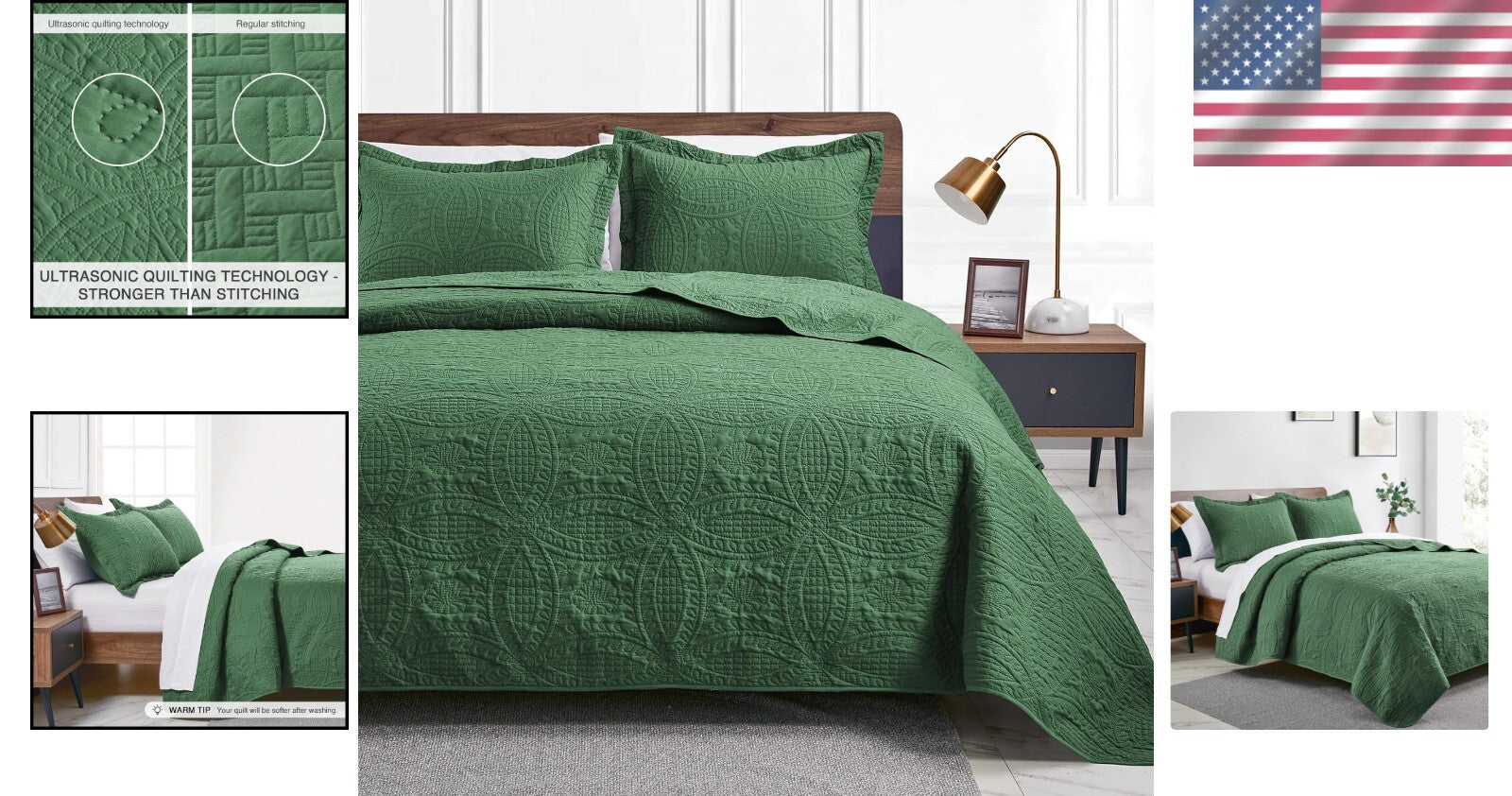 Chic King Size Bedspread in Olive Green - Modern Coin Design & Ultimate Comfort