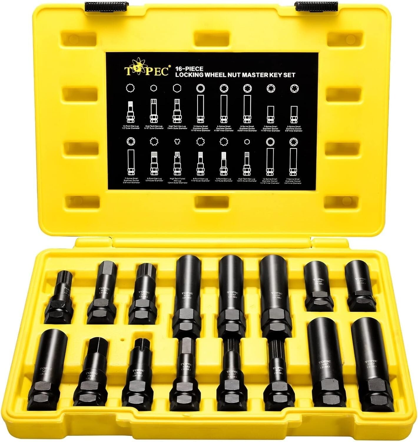 Effortless Wheel Maintenance with 16-Piece Lug Nut Key Set - Durable Steel