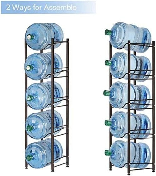 5-Tier Rugged Steel Water Jug Holder - Space-Saving Storage Rack in Dark Brown