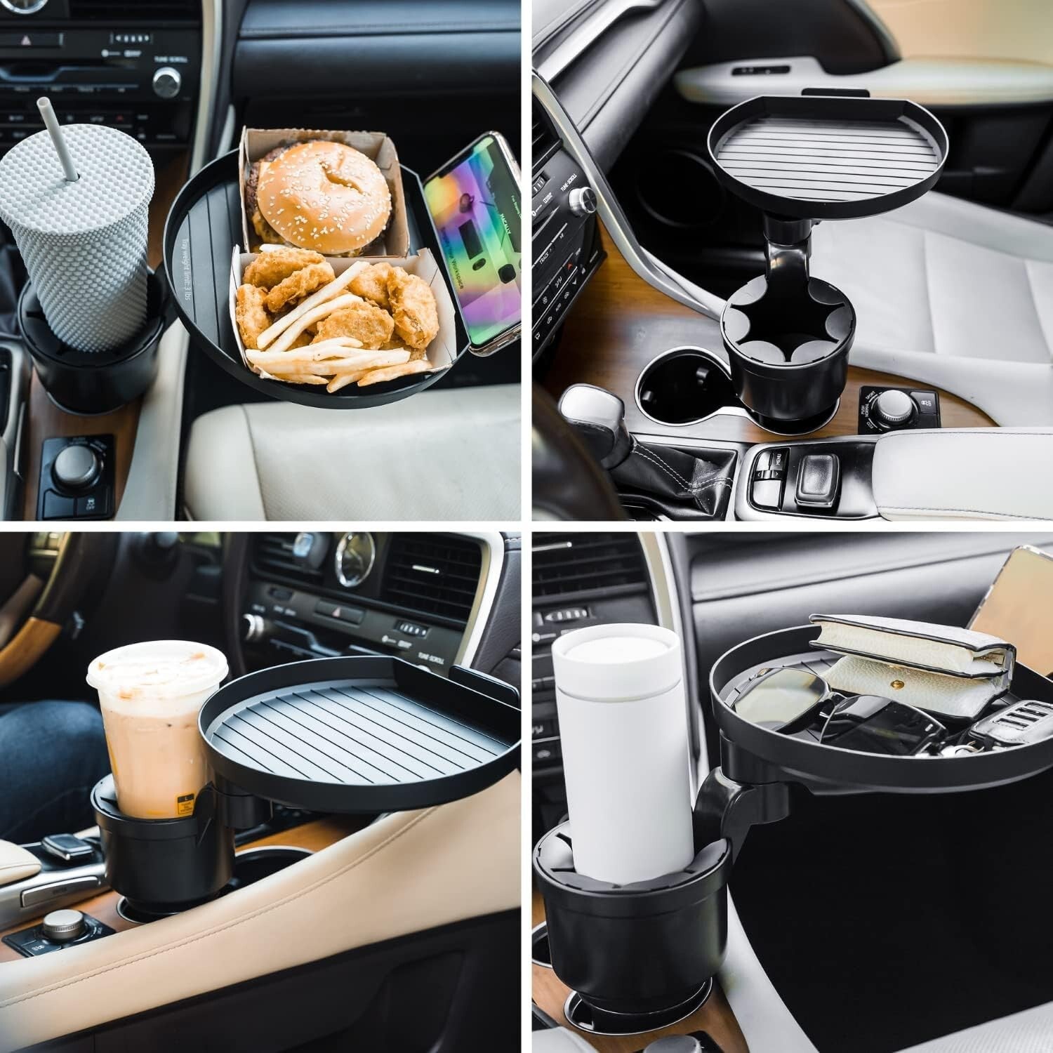 Car Cup Holder Tray & Expander - 9" Adjustable Food Holder for On-the-Go Dining