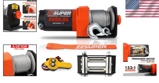 Compact 2500 lb Electric Winch with Steel Cable - Perfect for Boats & Trailers