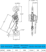 Load image into Gallery viewer, 3/4 Ton Lever Chain Hoist with 10ft G80 Chain - CE Certified Safety Device