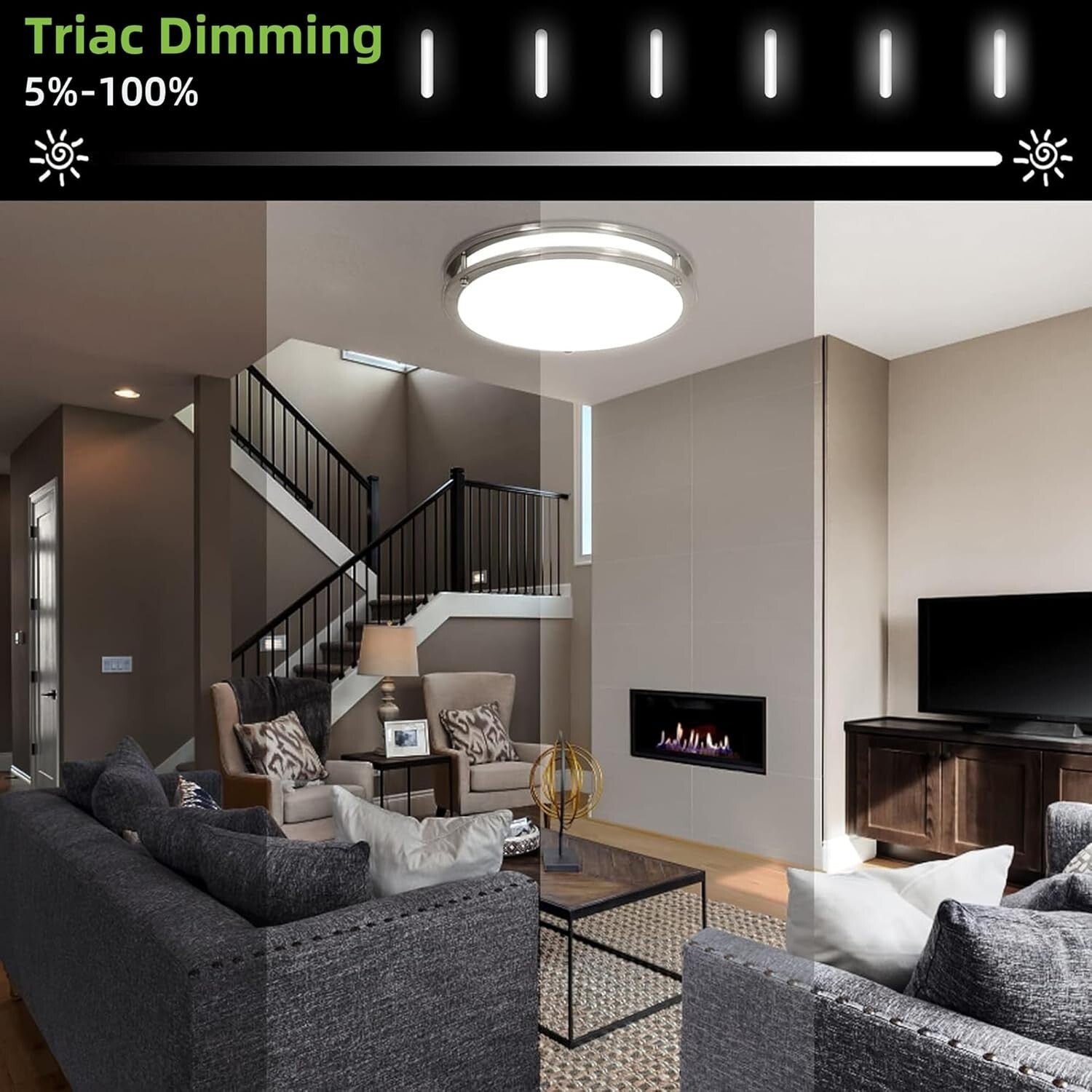 36W Dimmable LED Ceiling Lamp - Adjustable Color Temperatures, 2200LM Brightness