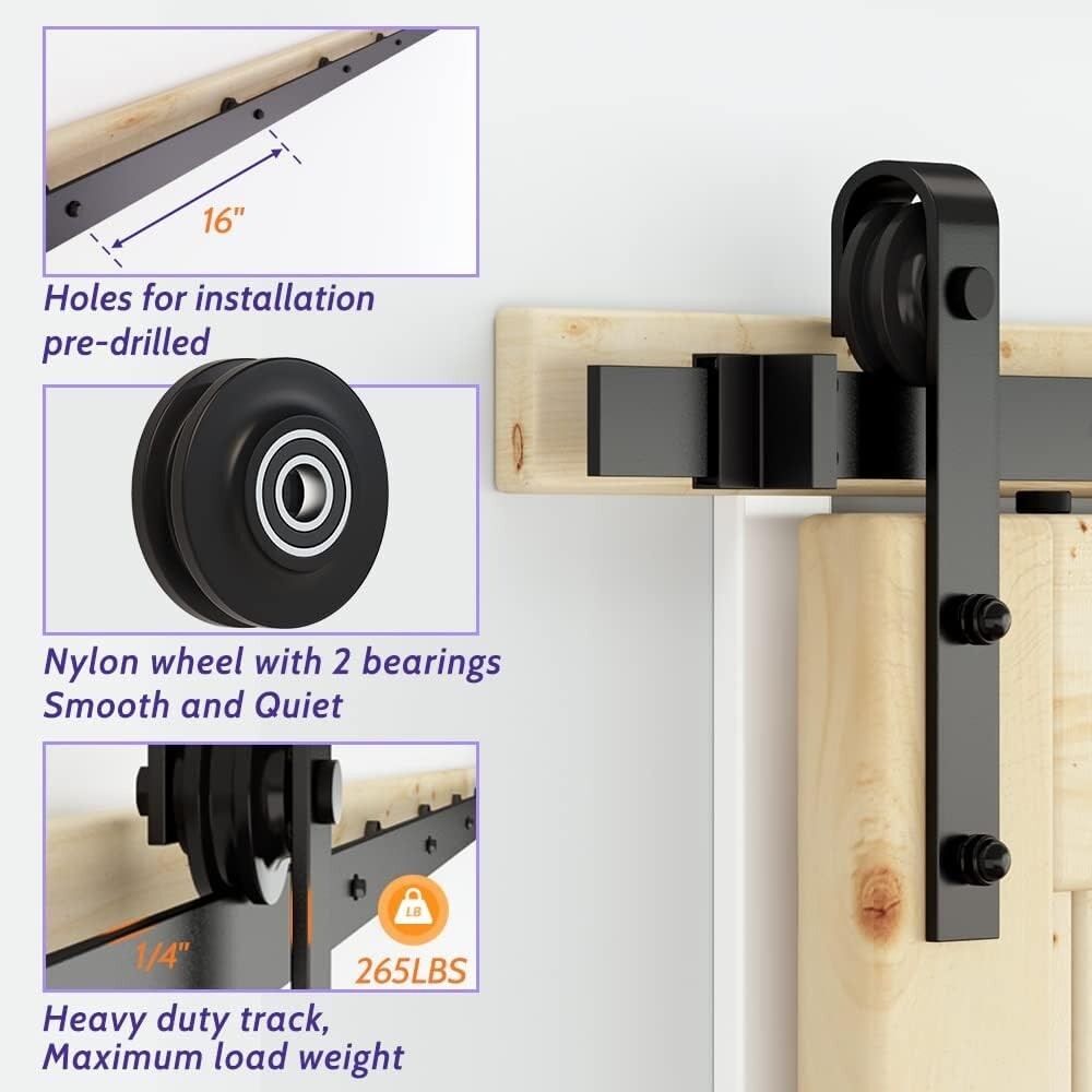 6FT Sliding Barn Door Hardware - Quiet, Smooth Operation, Easy Installation