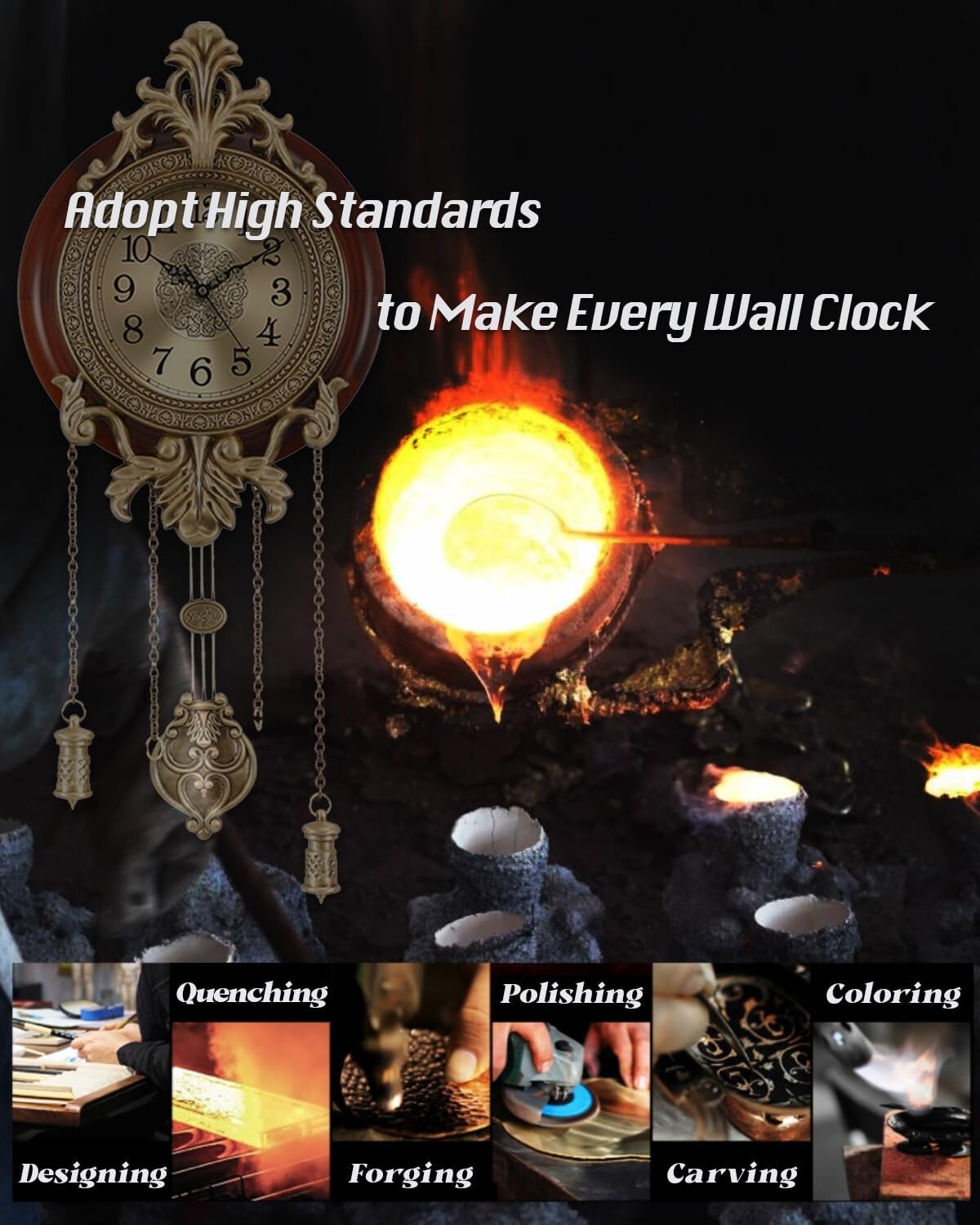 Stylish Brown Wall Clock with Pendulum – Silent, Battery Operated Elegance