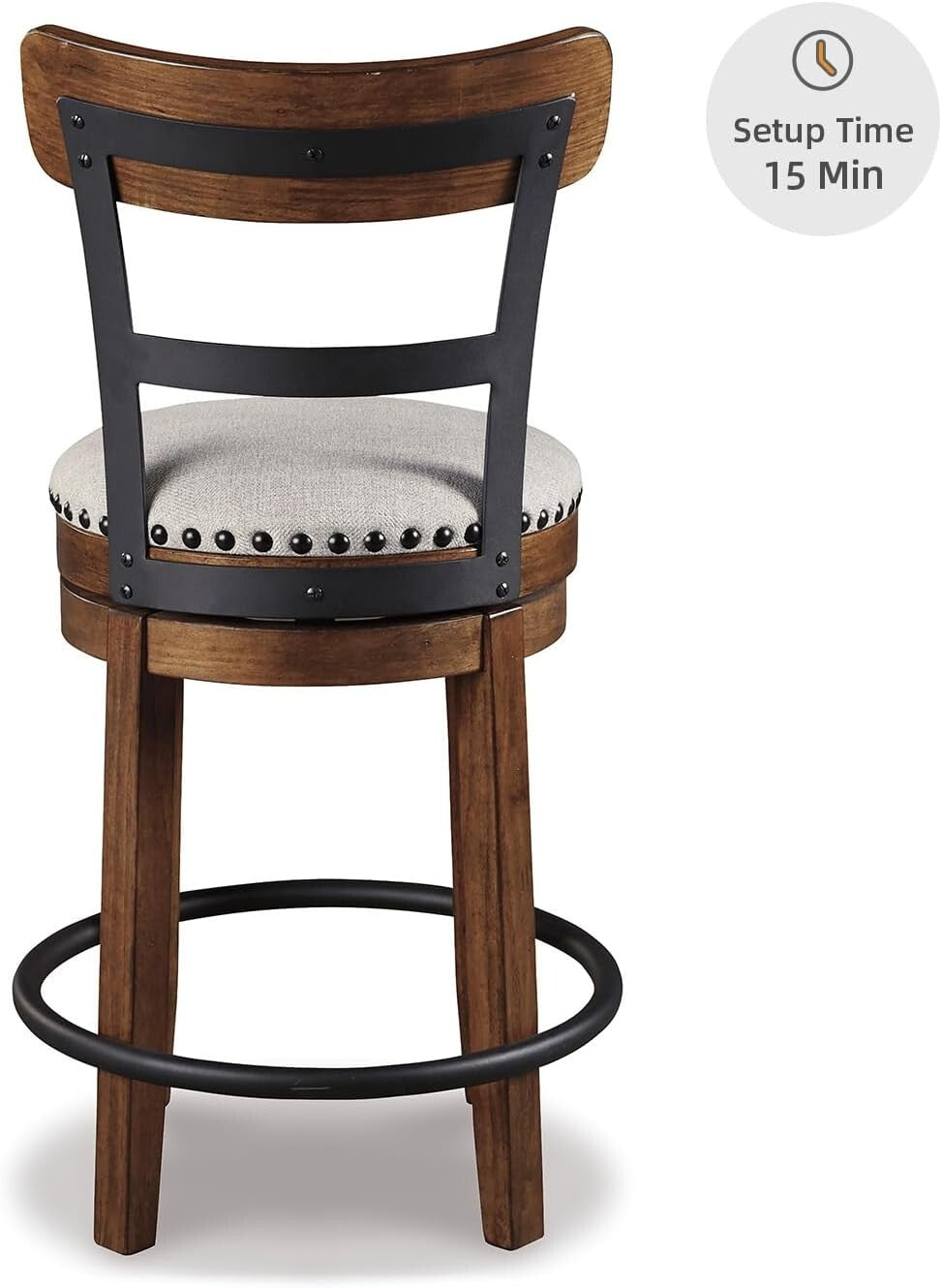 Rustic Farmhouse Swivel Bar Stool - 24.5” Seat Height, Dark Brown Oak Finish
