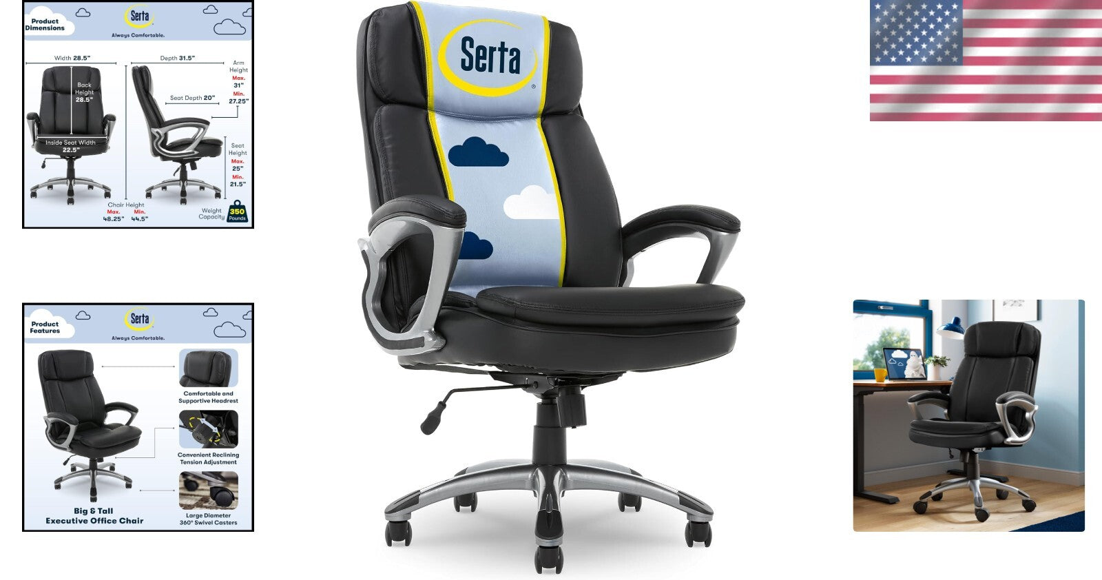 Adjustable High Back Big & Tall Office Chair with Plush Body Pillows & Support