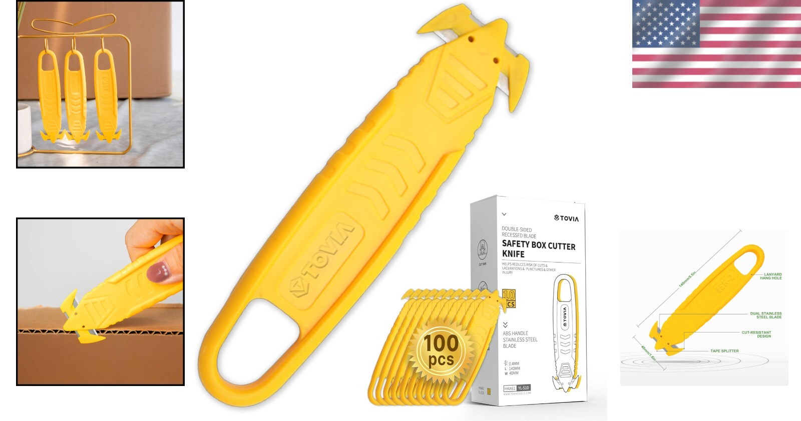 100pcs Compact Safety Box Cutter Knife with Concealed Stainless Steel Blade