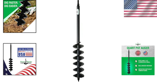 Heavy Duty 5" x 28" Planting Auger with Steel Shafts - Perfect for 3 Gallon Pots