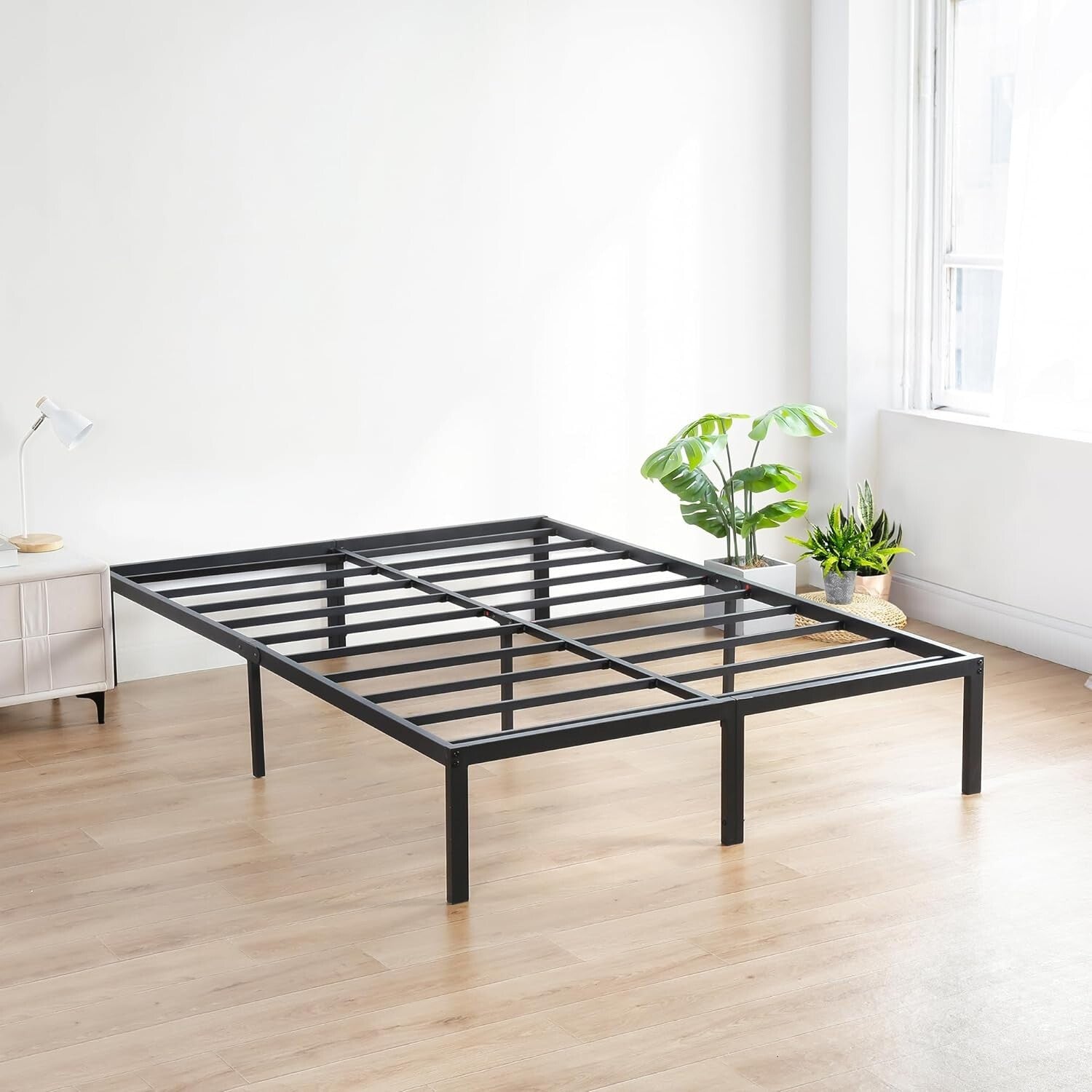 Durable Steel Platform Bed Frame, California King, 18-Inch Height, Extra Storage