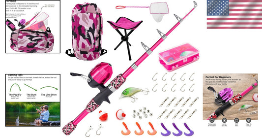 Beginner's Camo Pink Fishing Rod Kit - 65 Inch Telescopic Gear for Kids