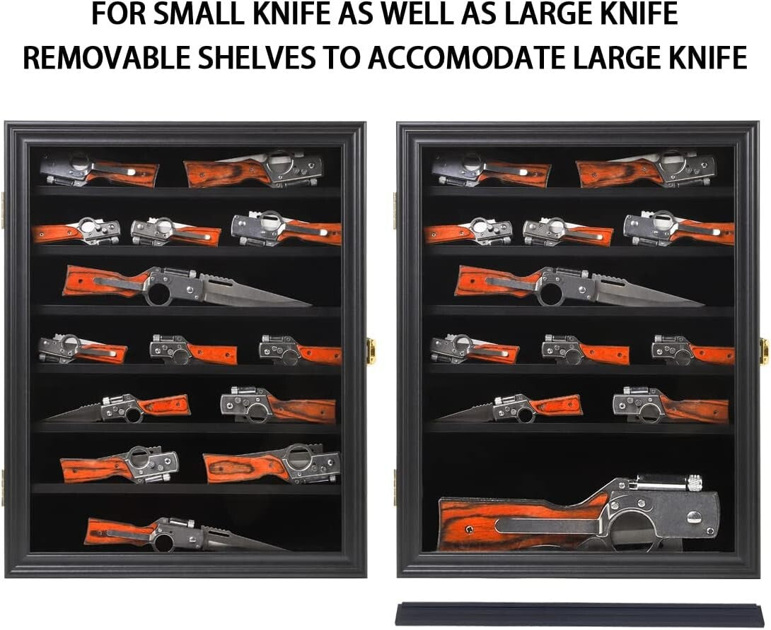 Lockable Knife Display Case with Acrylic Protection - 7 Shelf Wall Cabinet