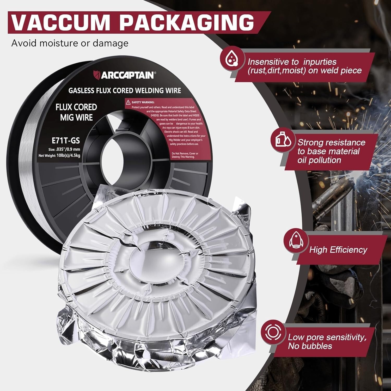 Gasless 0.035” Flux Core Welding Wire - 10Lbs for Lincoln & Miller-Compatible