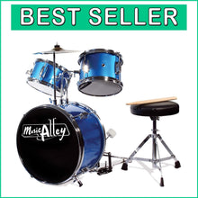 Load image into Gallery viewer, 3 Piece Kids Drum Set with Throne, Cymbal &amp; Pedal - Blue Musical Starter Kit