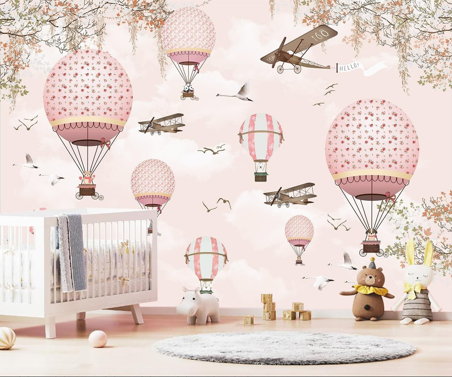 Beautiful Fade-Resistant Hot Air Balloon Mural – Perfect for Kids' Rooms